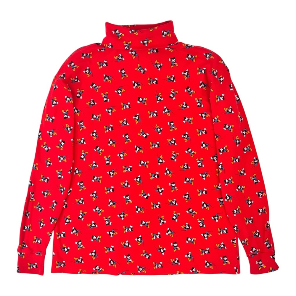1990s Vintage Mickey & Co. Disney Red Mickey Mouse Print Turtleneck Sweater
